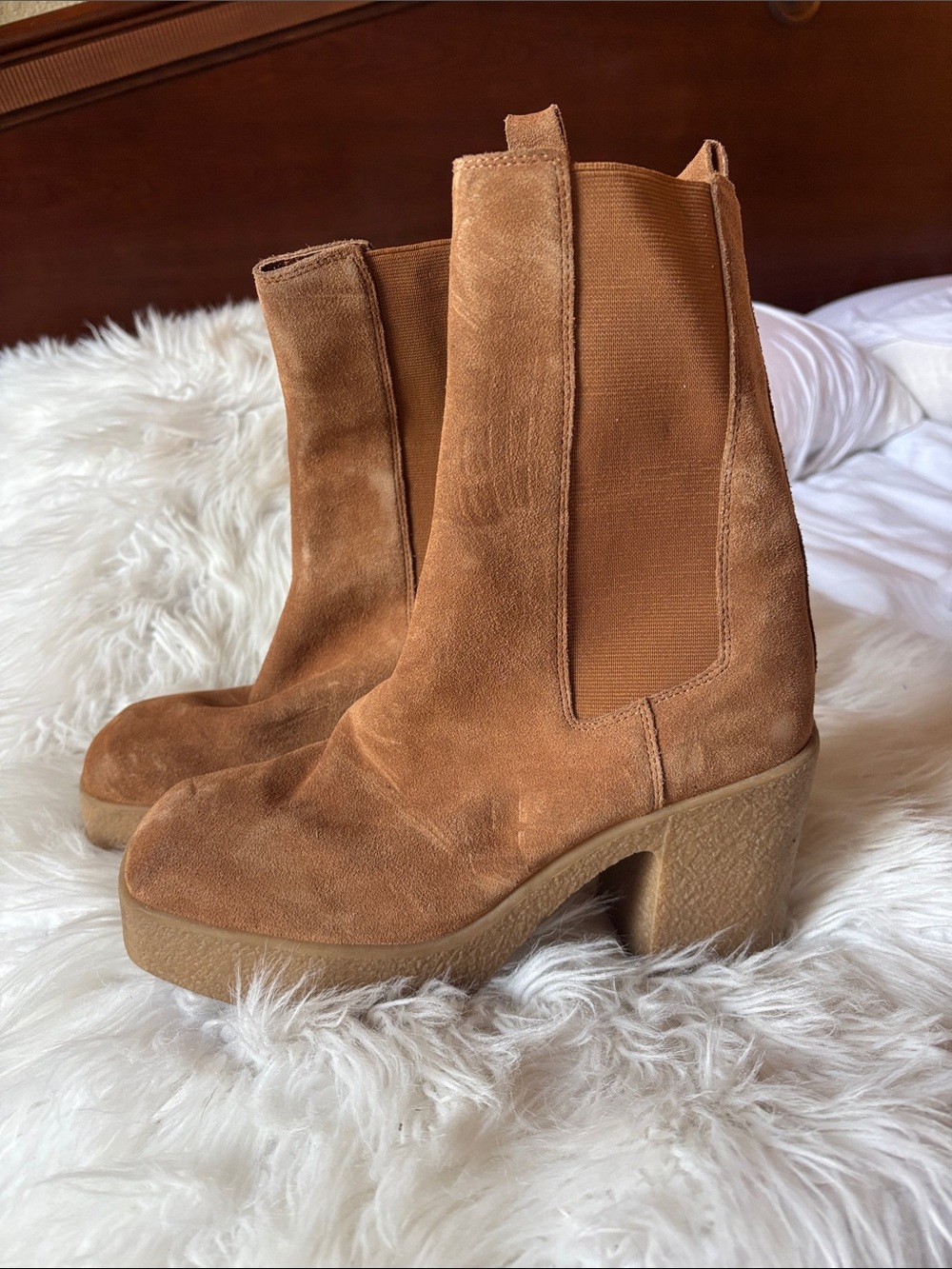 Chinese Laundry Suede Platform Chelsea Booties - Brown Size 8.5
